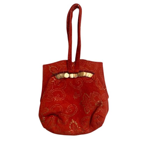 Michelle LaLonde New York 1990s Evening Bag Red Brushed Fabric Gold Detail - Picture 1 of 8